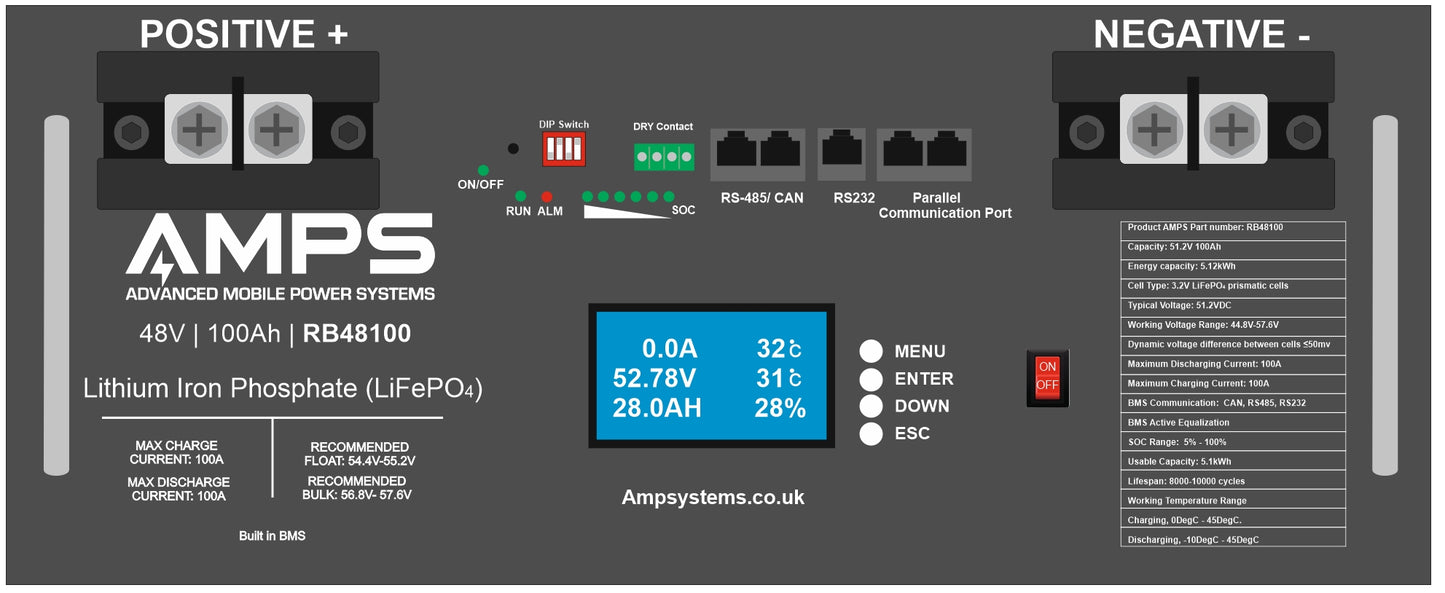 RB48100 | RB48150 - 48V 100Ah or 150Ah Stack / RACK Batteries 16S 5.12kWh | 7.68kWh