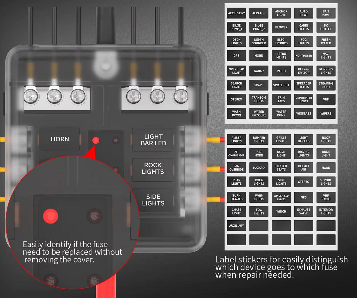 6Way / 12Way ATC / ATO Fuse Holder Blocks With Negative Bars and LED Fault Lights