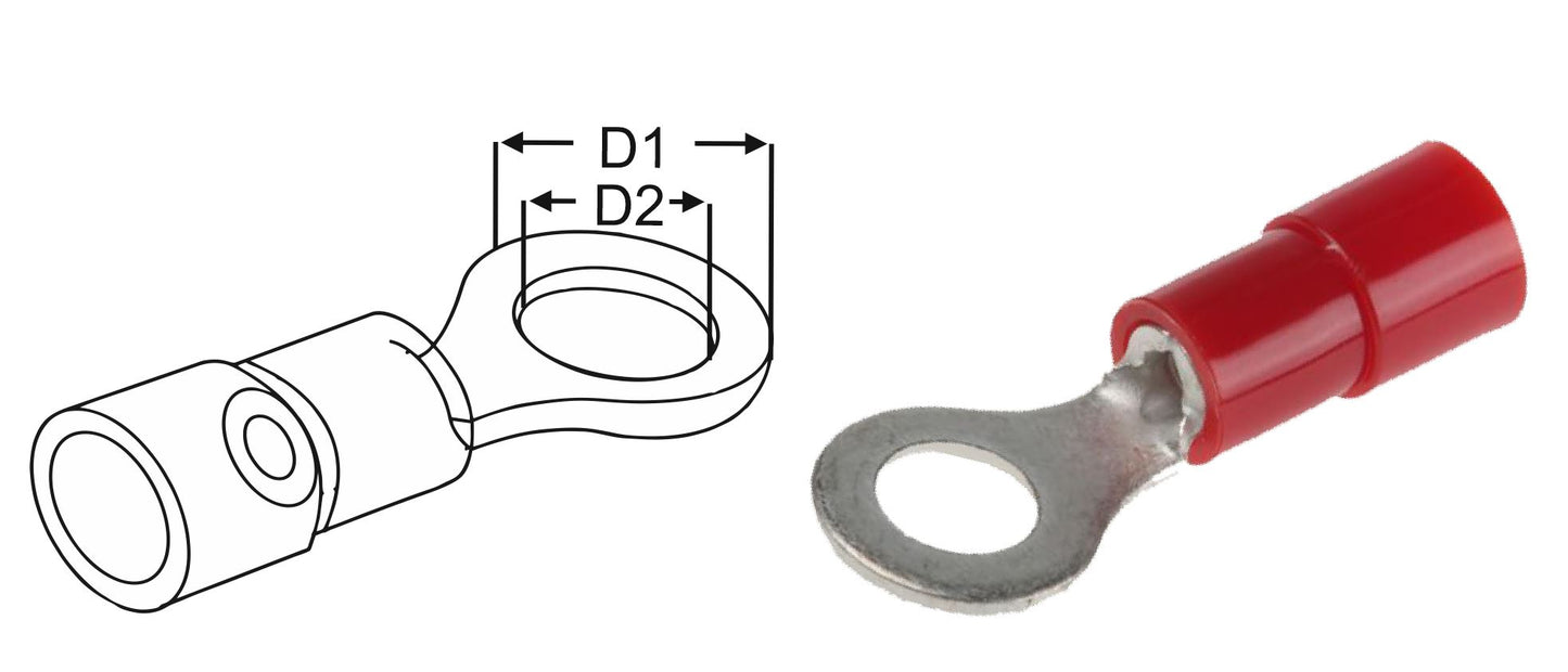 Ring Terminals Red 0.5-1.5mm2 22-16 gauge multipacks