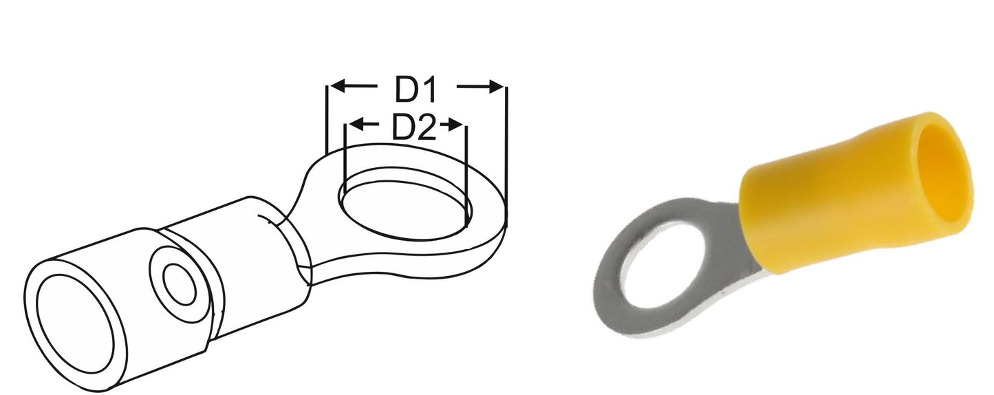 Ring Terminals Yellow 4.0- 6.0mm2 12-10 gauge multipacks